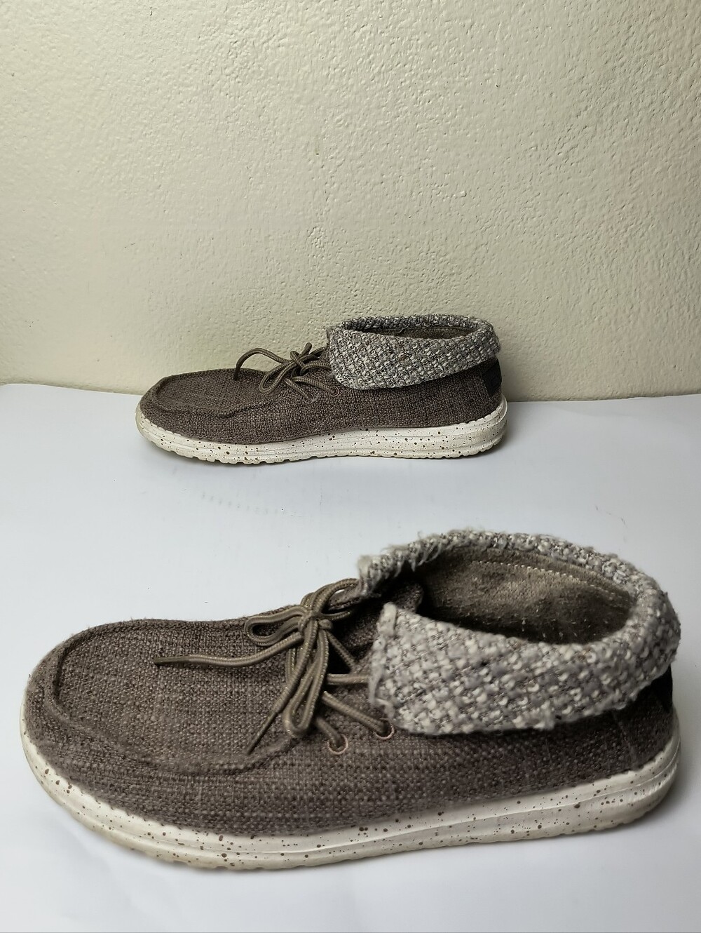 Hey Dude Britt 10 Tweed Women's Taupe Fold-Over Slip-On Loafers